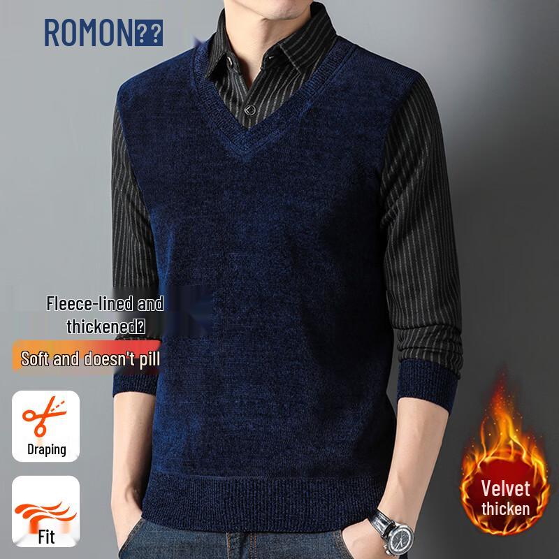 ROMON Men s Faux Two-Piece Thermal Knit Sweater 2XL