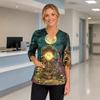 Women's V-Neck Costume with Pockets Halloween Print Side Slit 3/4 Sleeve Top for Cosplay Party
