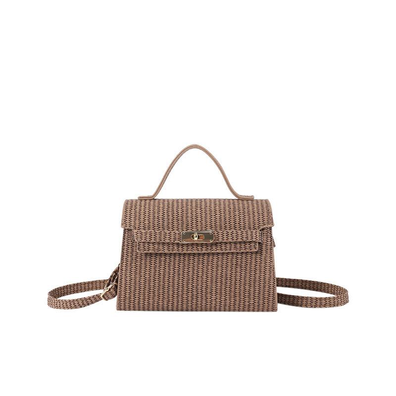 Street Chic Pu Leather Grid Pattern Small Square Bag With Lock Buckle Closure коричневый