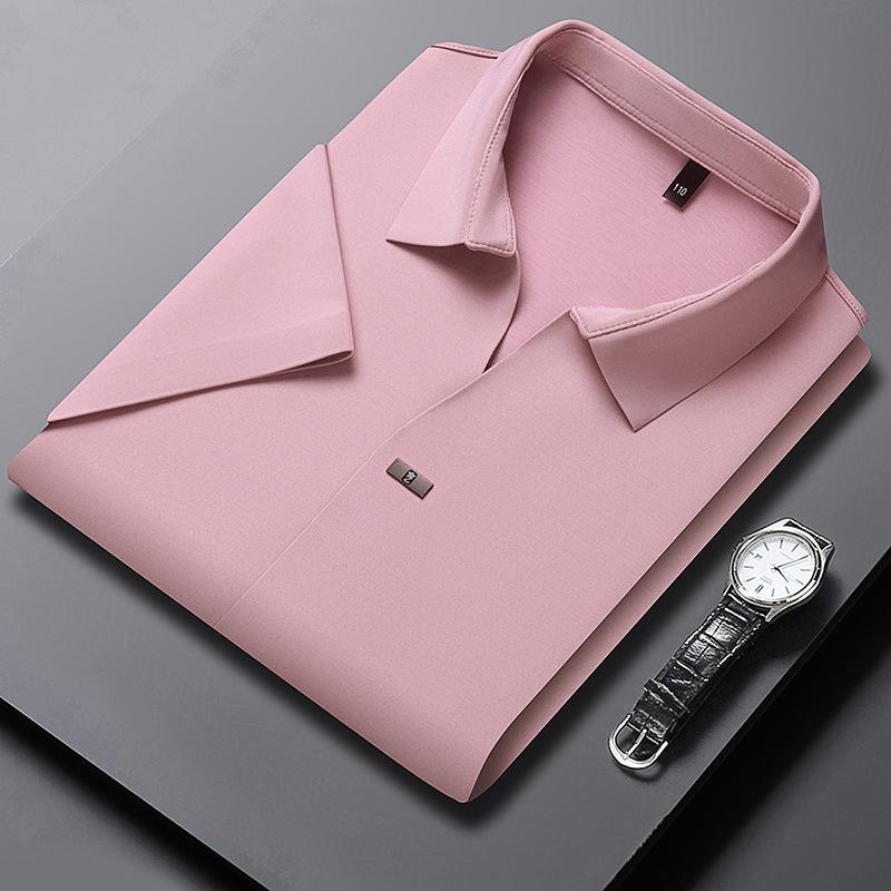 

Men s V-Neck Stretch Ice Silk Polo - Seamless, Breathable, Short Sleeve T-Shirt for All Ages Extra Extra Large розовый