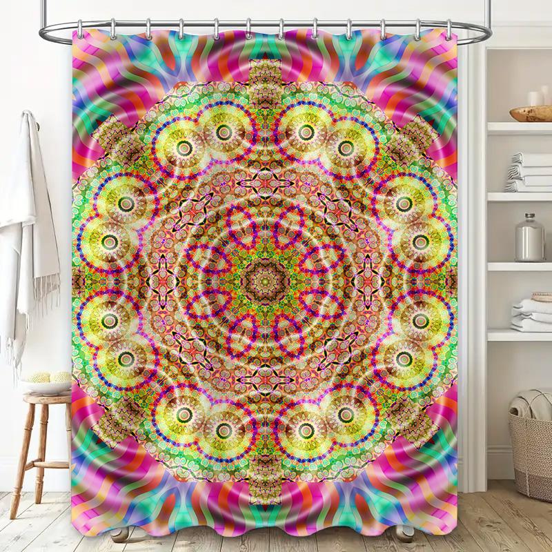 Colorful Mandala Shower Curtain Abstract Watercolor Design for Bathroom Decor 72 x 84 Inches