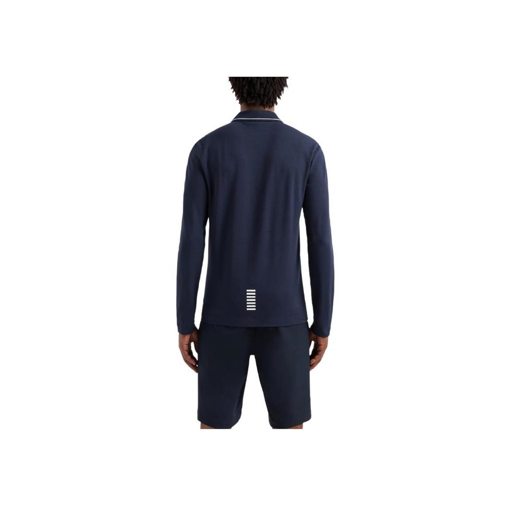 Emporio Armani EA7 SS24 Letter Logo Slim Fit Long Sleeve Polo Shirt Men Tops Navy-Blue 8NPF17-PJVUZ-1562