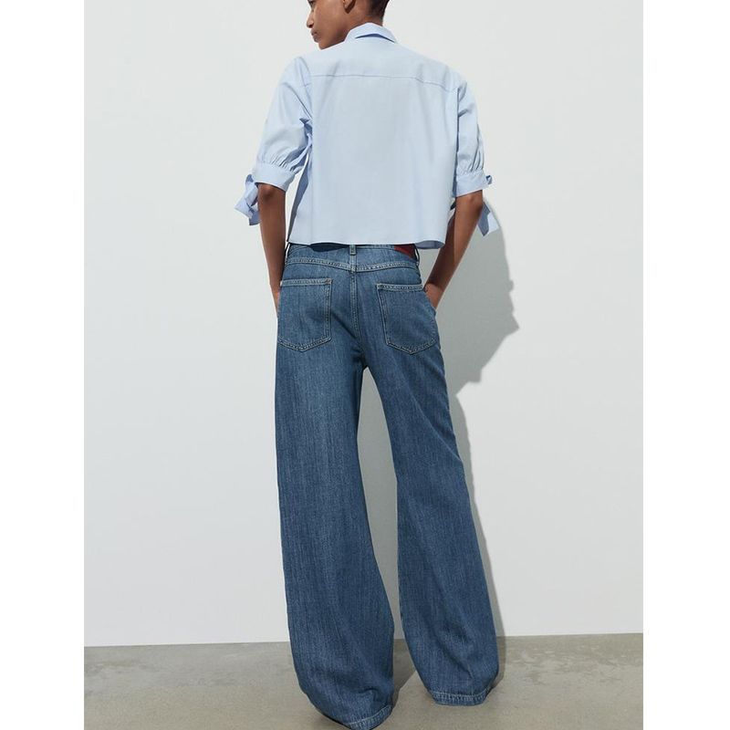 Summer New Product Women's Clothes Jewelry Button Decoration Cute Bowknot Decoration Poplin Lapel Short Shirt 2298094