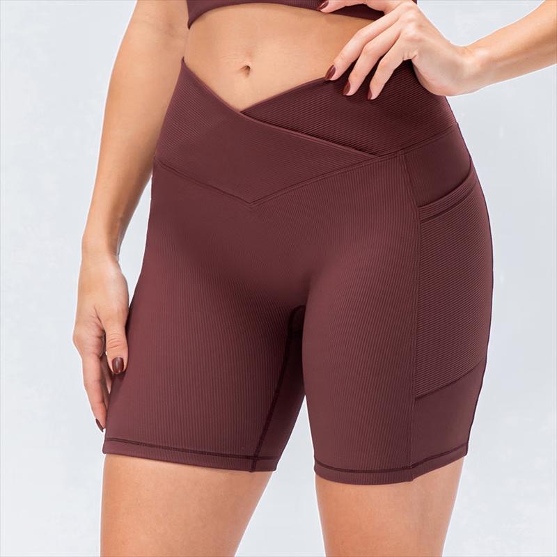 Yudong Women's High-Waisted Cross-Waist Yoga Shorts