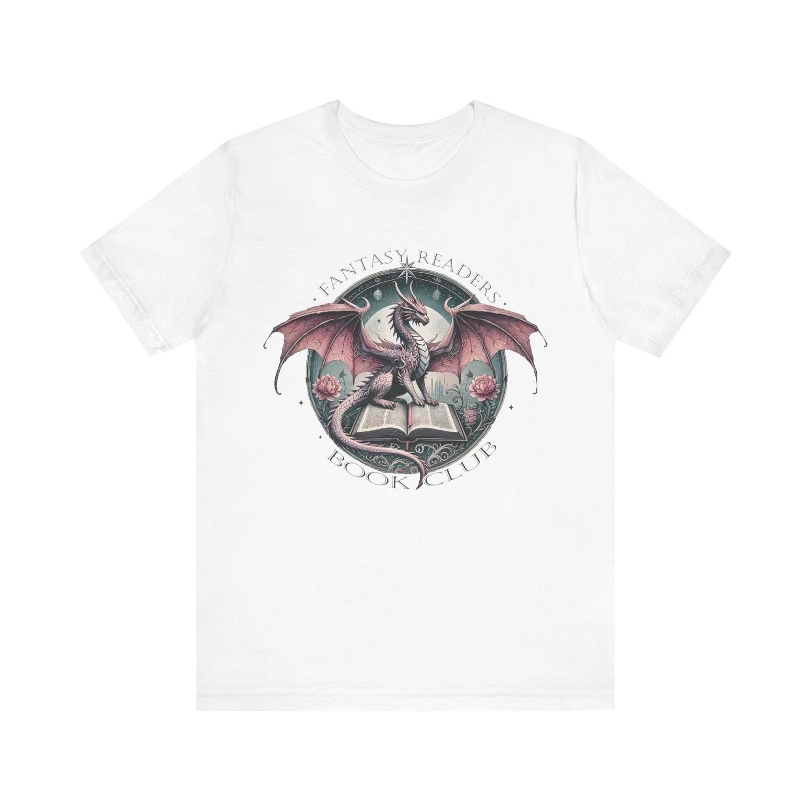 Fantasy Dragon Book Club Art - Mystical Dragon and Book Design T-Shirt L