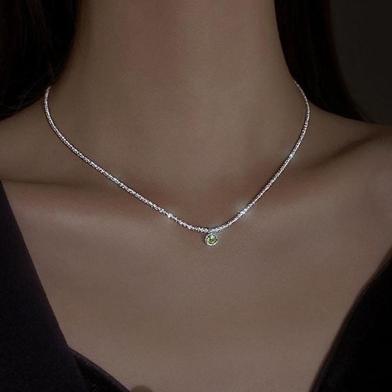 Colour Sparkling Clavicle Chain Choker Necklace Green Zircon Pendant Necklace For Women Jewelry
