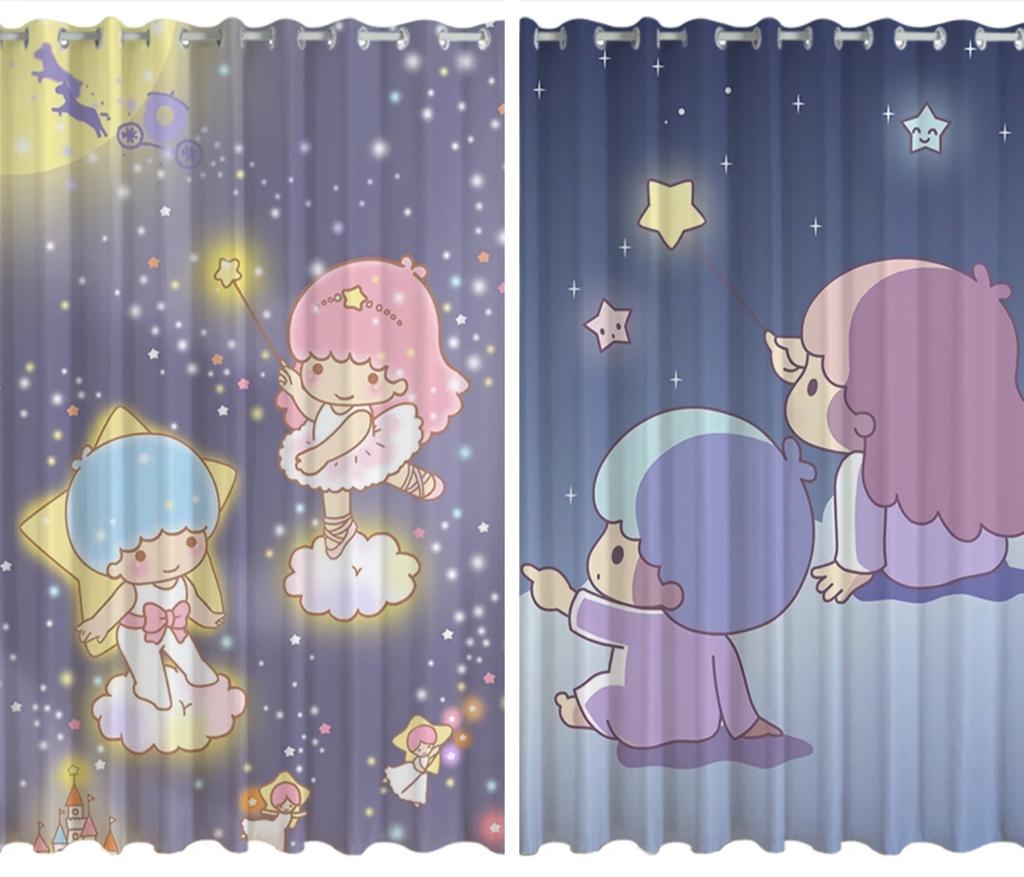 Cute Cartoon Star High Shading Curtain Punched Curtain Children's Room Bedroom Living Room Window Partition Drape Cartoon Style