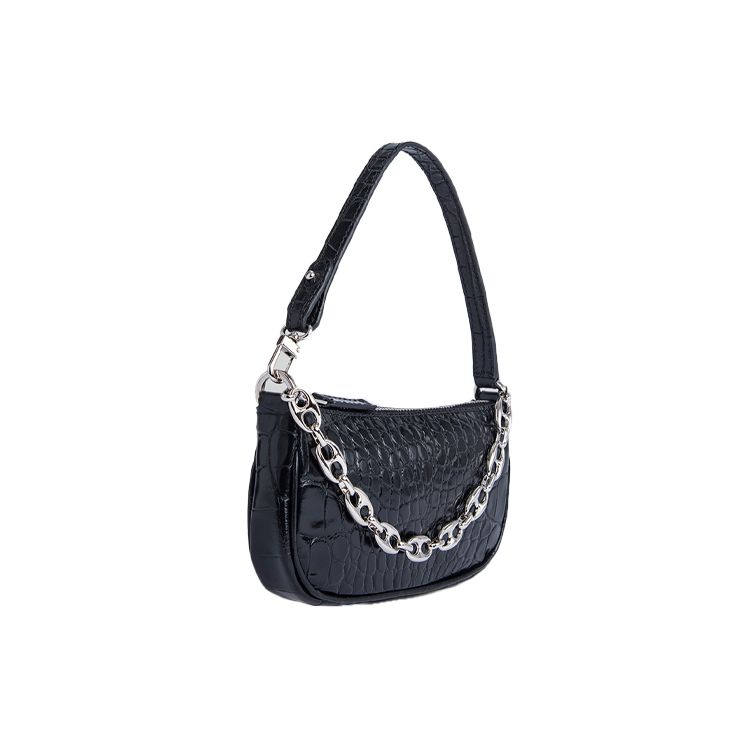 By Far Mini Rachel Series Crocodile Pattern Chain Leather Chain Bag Women Handbags Black 20FWMIRABLDSMA