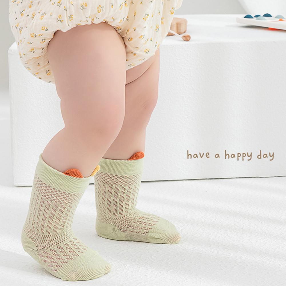 Seamless Mesh Baby Socks Thin Breathable Cotton Newborn Socks Cute Solid Color Ear Toddler Socks