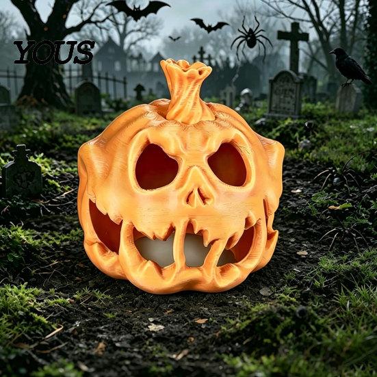 Halloween Ambient Light Cover 3D Printed Skull Pumpkin Candle Holder, Hollow Design Ornament Figurine, Multifunctional Lampshade for Party Favors