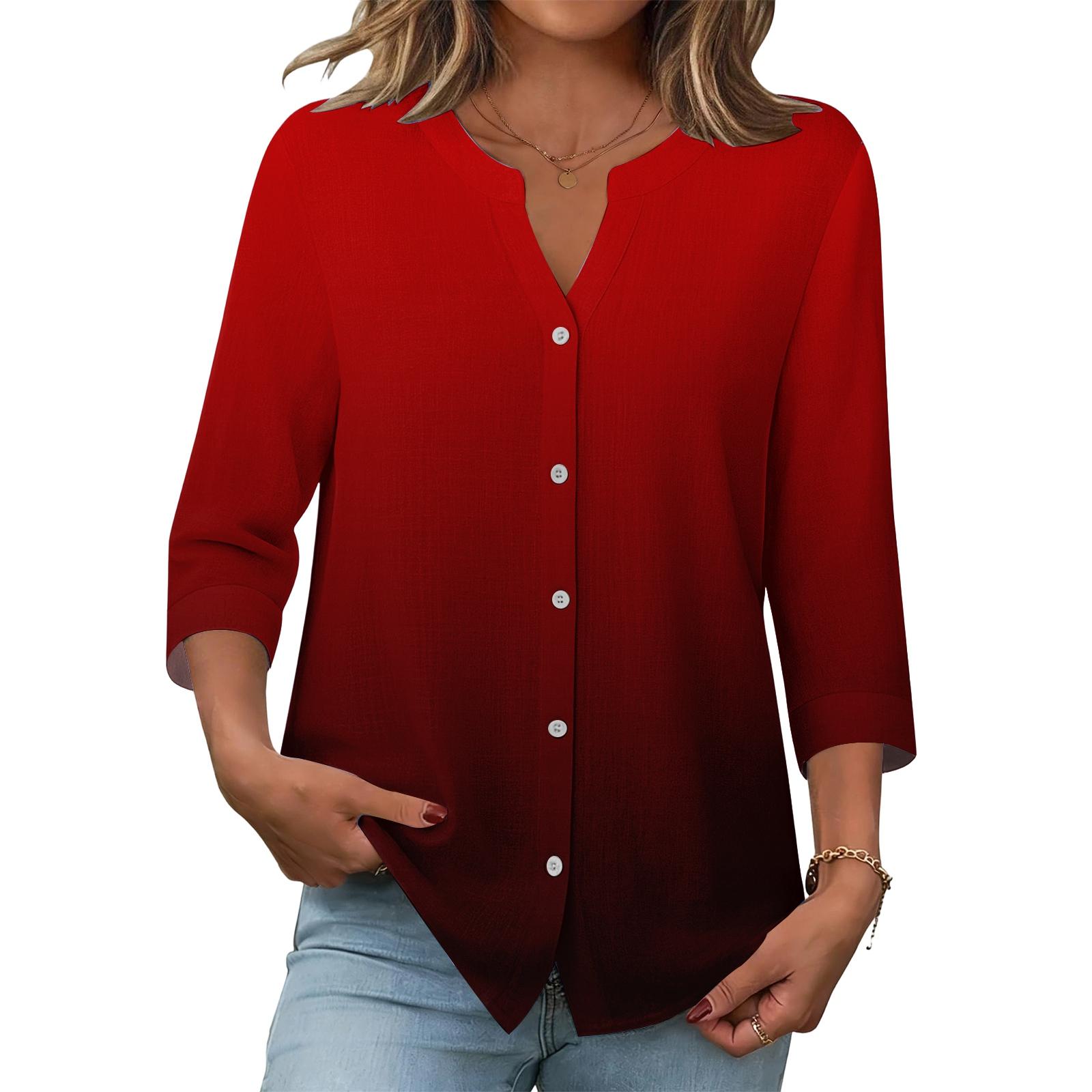 

Women s Fashion Casual Gradient Print Top XL червоний