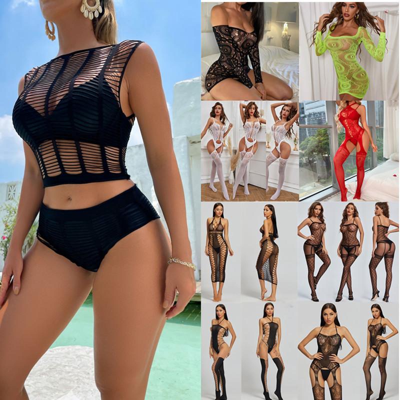 Plus Size Crotchless Teddies Bodysuit Sexy Lingerie Women Mesh Lace Flora Open Bra Bodystockings Erotic Bodysuits Porn Underwear