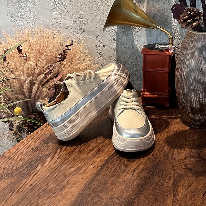 

Thick-soled heightening little white shoes women s spring new versatile shoes children s retro ethnic style not tired feet women s shoes tide 35 бежевый