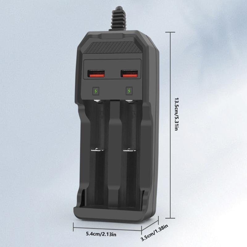 18650 Battery Charger 2 Bay Battery Charger with USB Port for Rechargeable Batteries 26650/21700/18650/18500/16340
