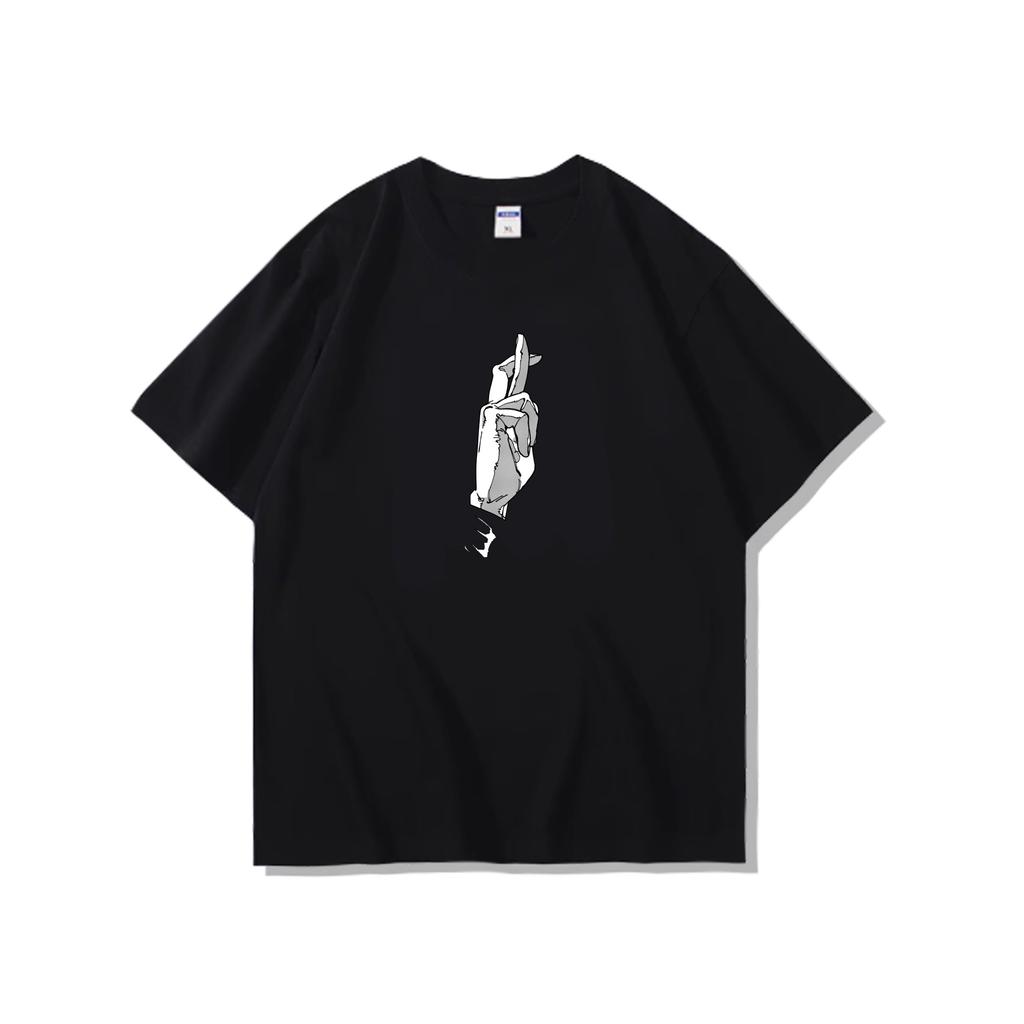 Anime Style Praying Hands Graphic Black Casual Tshirt