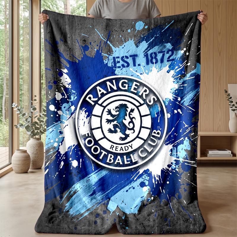 Rangers FC Weiche Flanell-Fleece-Decke Leicht Gemütlich Warm Überwurfdecke für Sofa Bett Heimdekoration