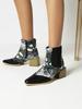 European and American snake pattern color matching thick heel small square head side zipper women's short boots