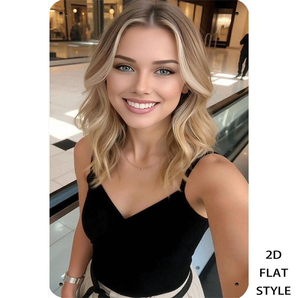 

Vintage Cute Blonde Woman Smiling Selfie Mall Retro Metal Tin Sign Rustic Casual Model Wall Art Decor Rustic Bar Man Cave Gara 20x30cm（7.8x11.8inch）