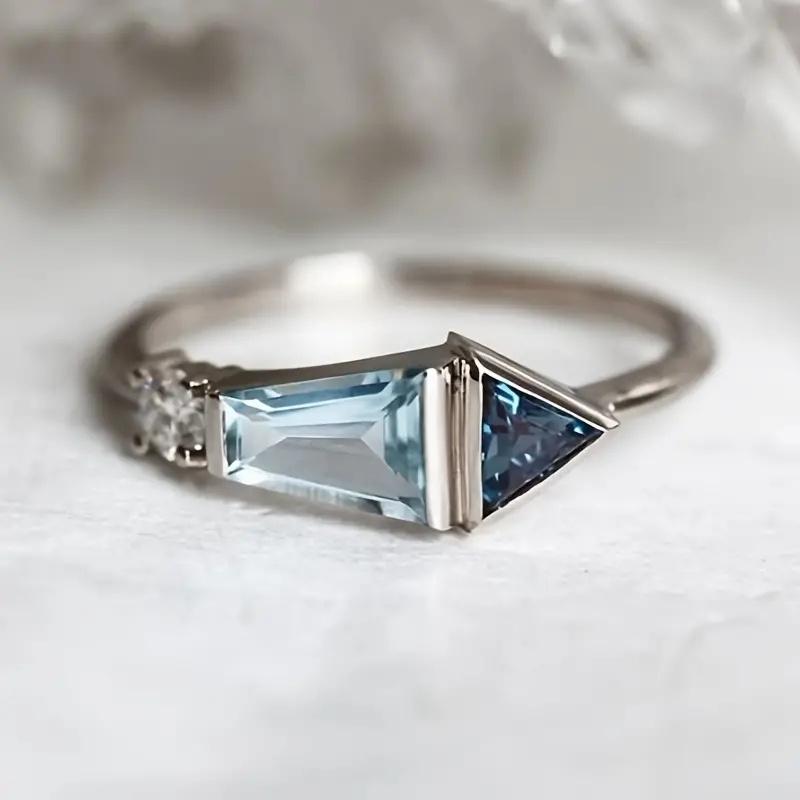1Pc Vintage Geometric Shiny Zircon Ladies Ring Fashion Blue Zircon Jewelry Engagement Ring For Brides Wedding Ring Party Gifts