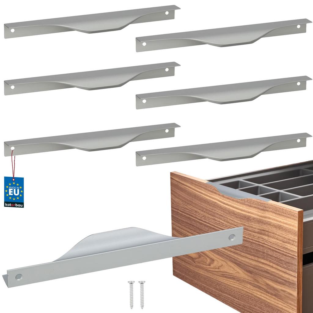 Kotarbau® Modern Aluminum Silver Edge Furniture Handle 192 / 212 Mm Set Of 6