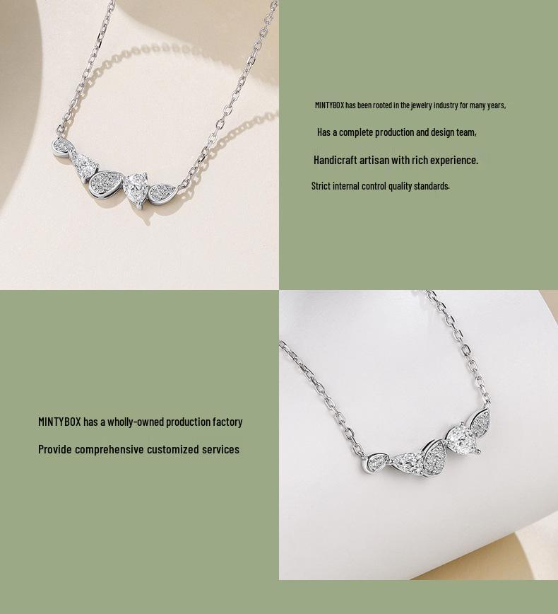 Elegant Blue Zircon & Moissanite Leaf Pendant Necklace