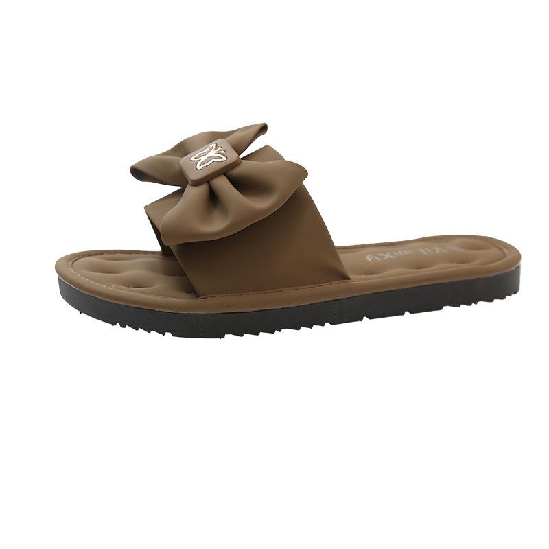 

Bow soft-soled slippers for women s 2025 summer new products for women s wear, fashionable flat-bottomed large-size cool slippers 40