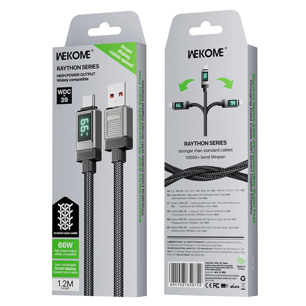 WEKOME WDC-39 Raython Series USB To Type-C 66W Super Fast Charging Data Cable with Smart Digital Display
