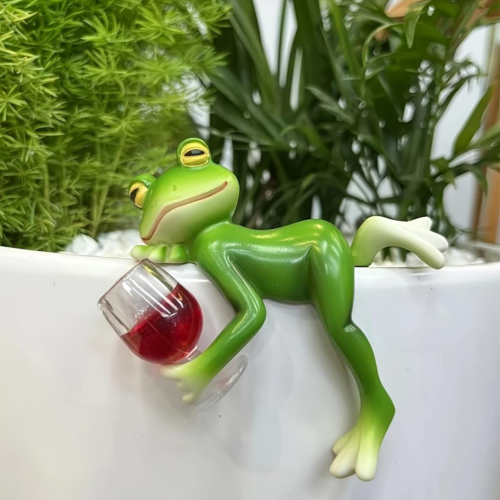 1pc Frog Sculpture with Drink - Romantic Garden Decor for Balcony, Patio, and Flower Pot - Perfect for Christmas, Festivals
