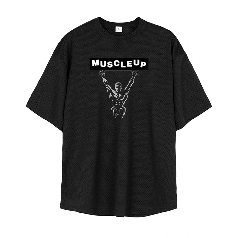 Muscleguys Men's Running T-Shirts Oversized Fitness Half Sleeve T Shirt Summer Gym Muscle Up Mesh Quick Dry Breathable Loose Sport Clothing