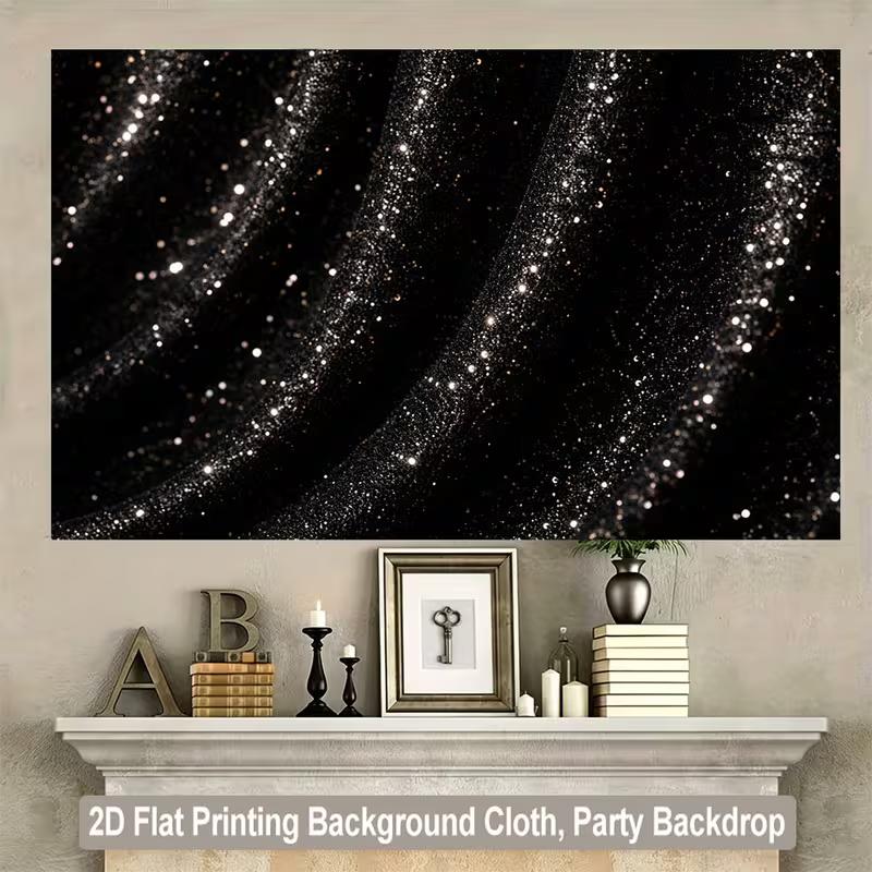 2D Black Glitter Curtain Backdrop for Wedding, Prom & Formal Event Photography