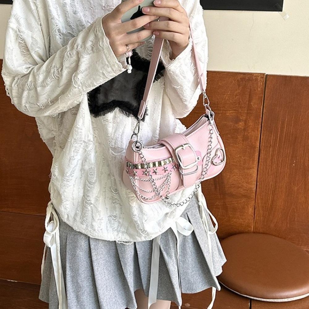 Love Heart Y2k Underarm Bag Punk Women's Handbag Kawaii Shoulder Bag  Travel