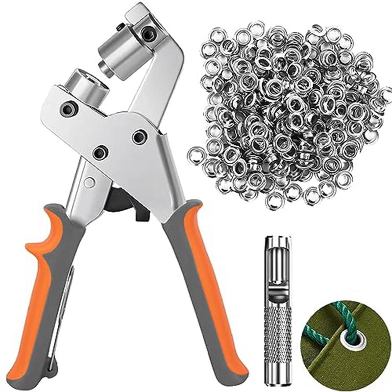 2025+ Grommet Tool Kit, Heavy Duty Hole Punch Pliers Tool with 500 Grommets, Eyelet and Grommet Punch Tool for Fabric Tarps China Mainland