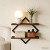 In-Stock Double Layer Iron & Wood Diamond Wall Shelf for Living Room/Bedroom