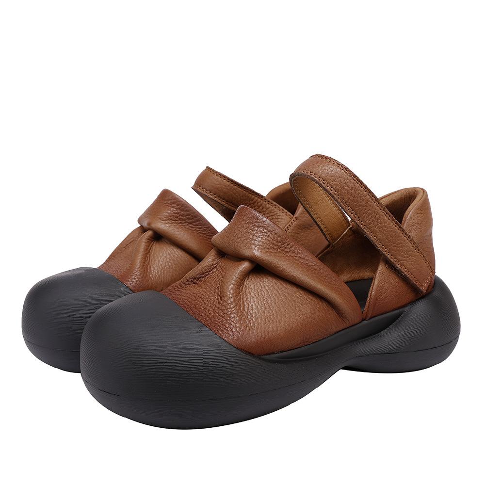 Fashion GKTINOO 2025 Spring New High Quality Cowhide Versatile Retro Genuine Leather Round Toe Thick Soled Women's Shoes