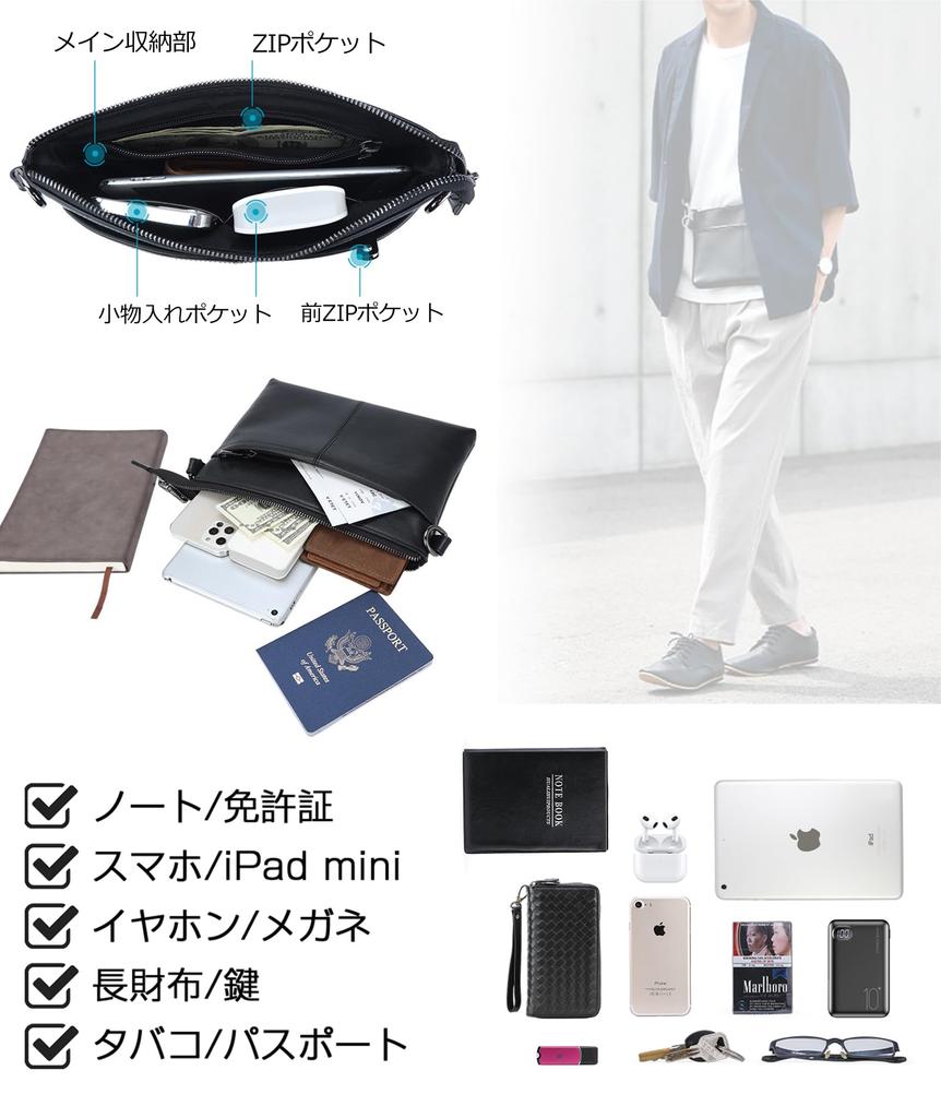 TIDING Echte Leder Sacoche für Elegante Crossbody Brust Schulter Rindsleder Nappa Schwarz Herren, Unterkleid Pochette, Tasche, Tasche, Klein, Kompakt, Schlank,