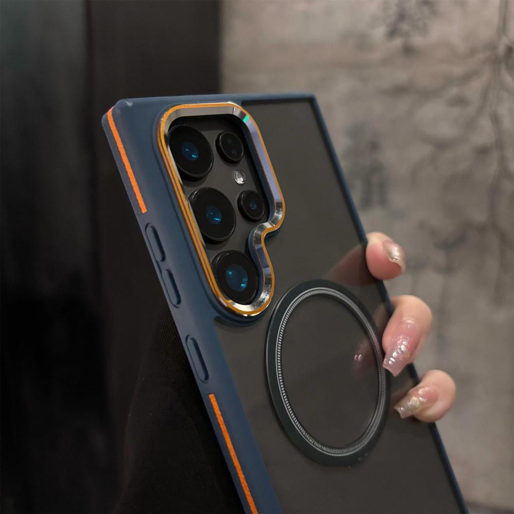 Suitable for Samsung S25 Ultra Magnetic Suction Mobile Phone Case Samsung S24 Ultra High Transparent Metal Lens Two Color Protective Case