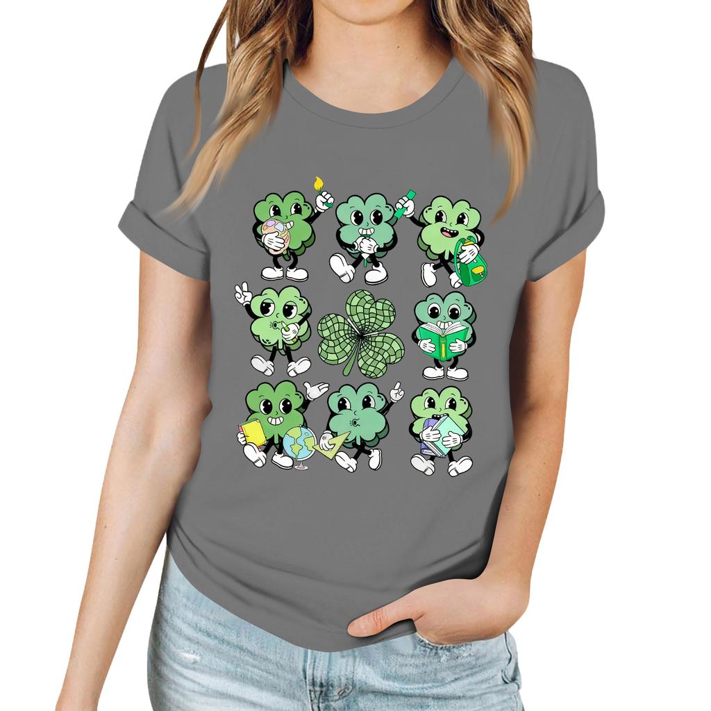 Women's Casual Saint Patrick Print T-Shirt Round Neck Pullover Short Sleeve Top