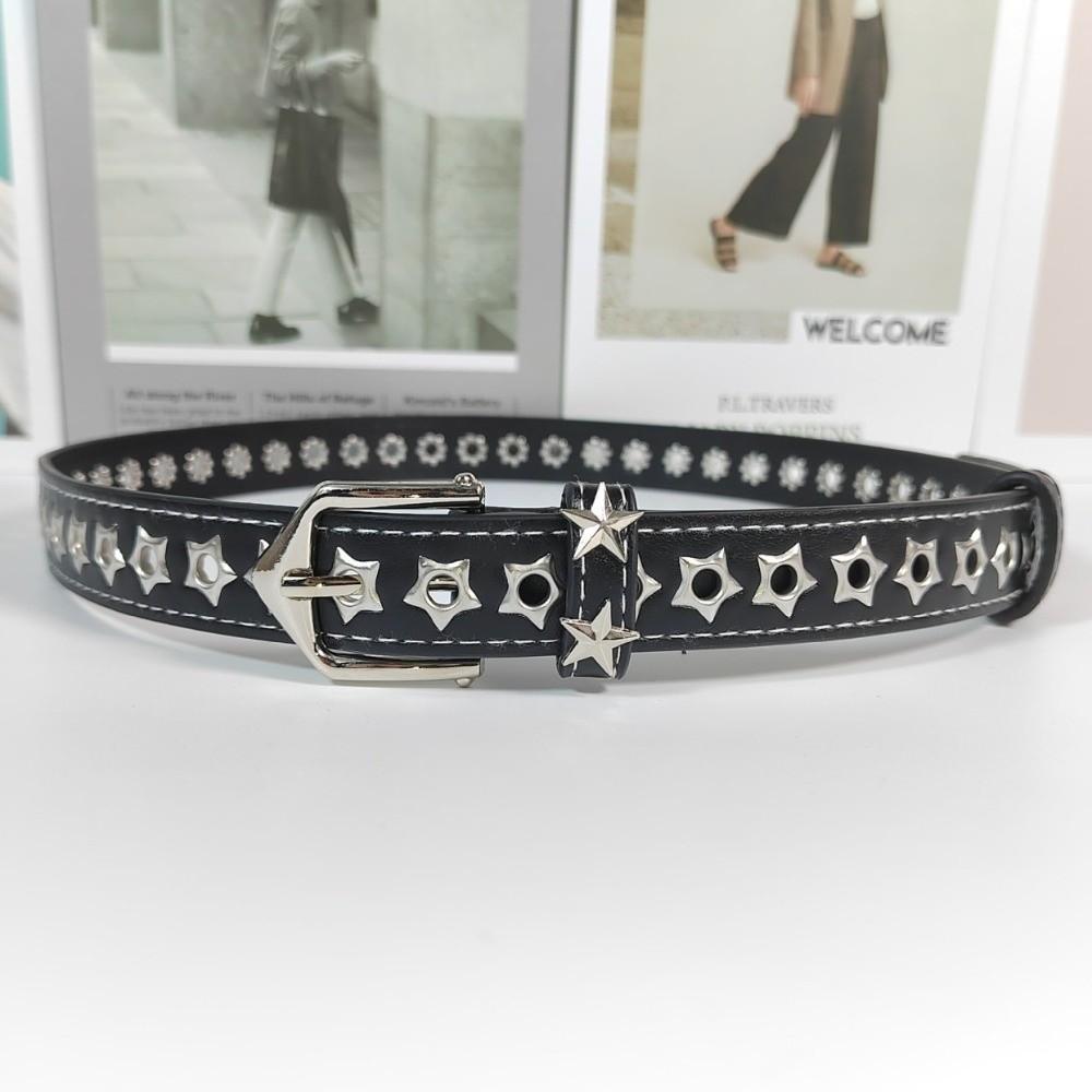Metal Buckle Y2K Star Waist Belts PU Leather Girls Rivet Waistband Women's Jeans Belt  for Pants