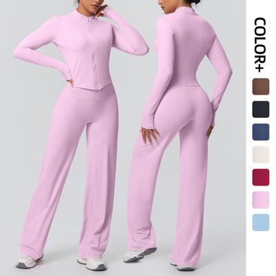 High-Waist Weiter Bein Schnelltrocknende Jacke Yoga Anzug für Outdoor Fitness