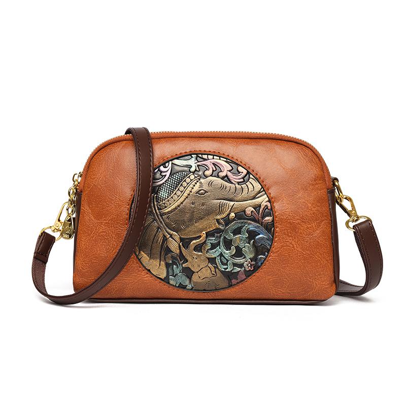 Borsa a Spalla Vintage Borsa per Madre di Mezza Età Donna Multistrato Grande Capacità Borsa a Tracolla Goffrata