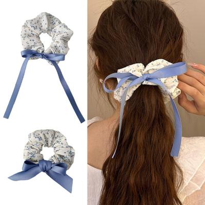 Haarseil Flauschiges Haar Volumenverstärker Erweitertes Plissiertes Design Satinband Schleife Haargummi Ländlicher Stil Haaraccessoire
