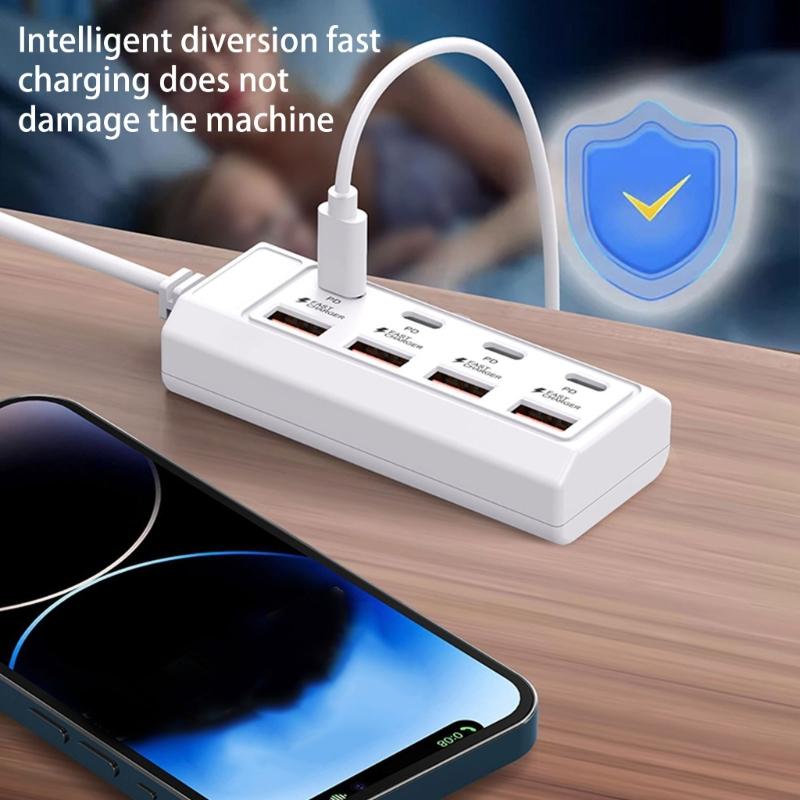 8 In 1 USB Electrical Socket 25W USB TYPE C Power Strips Charger Station Splitter For Tablet Laptop Mobile Phones