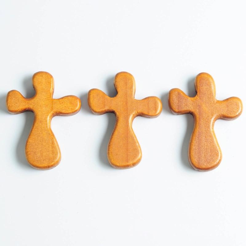 Small Solid Wooden Cross Pocket Hand-Drawn Crosses Handicraft Ornaments Church Religious Gift for Kids and Adults