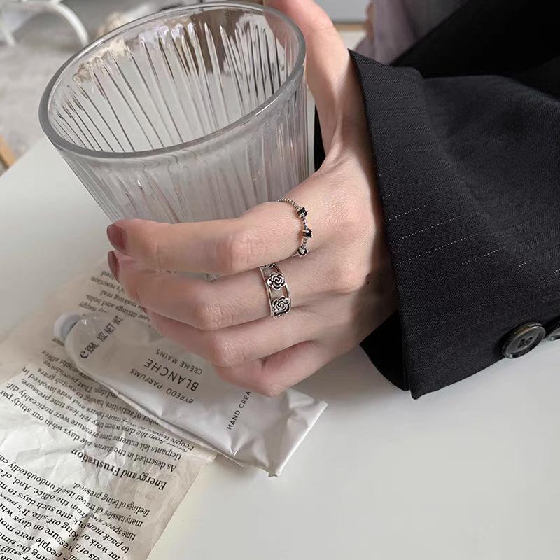 Korean Retro Rose Flower Open Ring - Women's Cool Vintage Style Finger Accessory