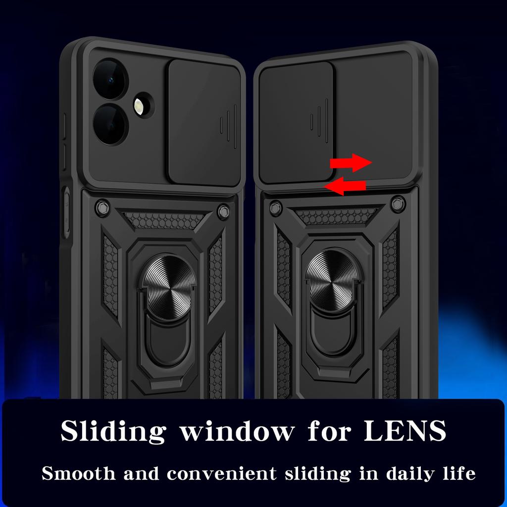 For Samsung Galaxy A07 4G Case with Slide Camera Lid PC+TPU Kickstand Phone Cover