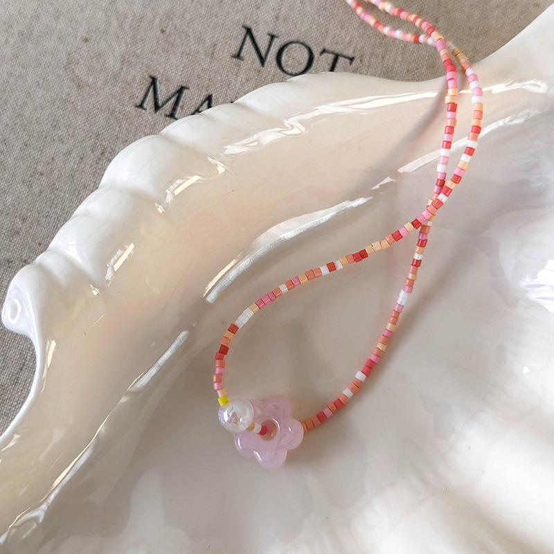 

Симпатичные красочные бисерные цветы-русалки, короткое ожерелье, цепочка на ключицу, аксессуар для девочек, колье розовый