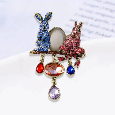 Medieval Vintage Rabbit Zodiac Brooch Flower Rabbit Brooch On Branch