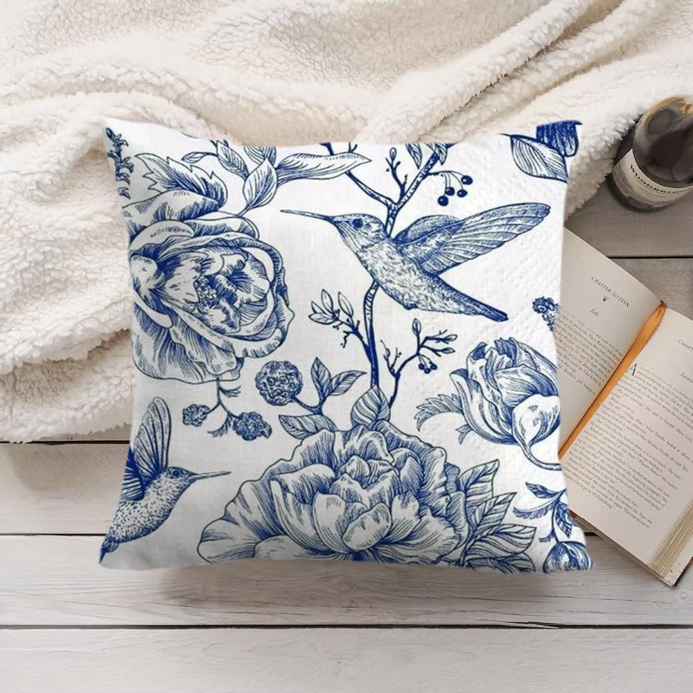 Blue And White Porcelain Cushion Cover Short Plush DoubleSided Printing Home Machine Washable in Warm Winter Pillow Cover