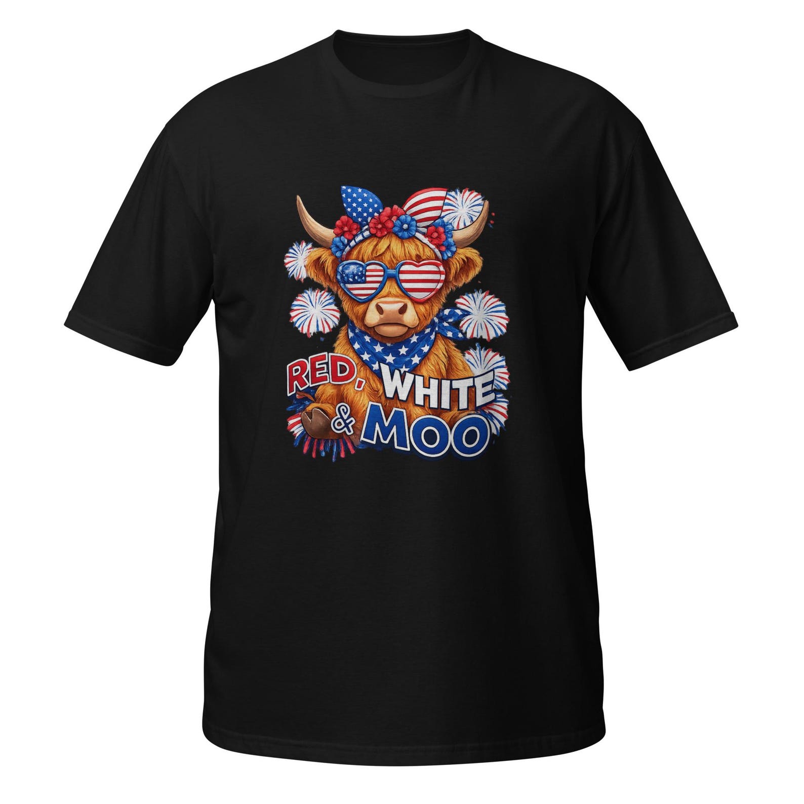 Patriotic Highland Cow Shirt: Red White & Moo Graphic Tee S