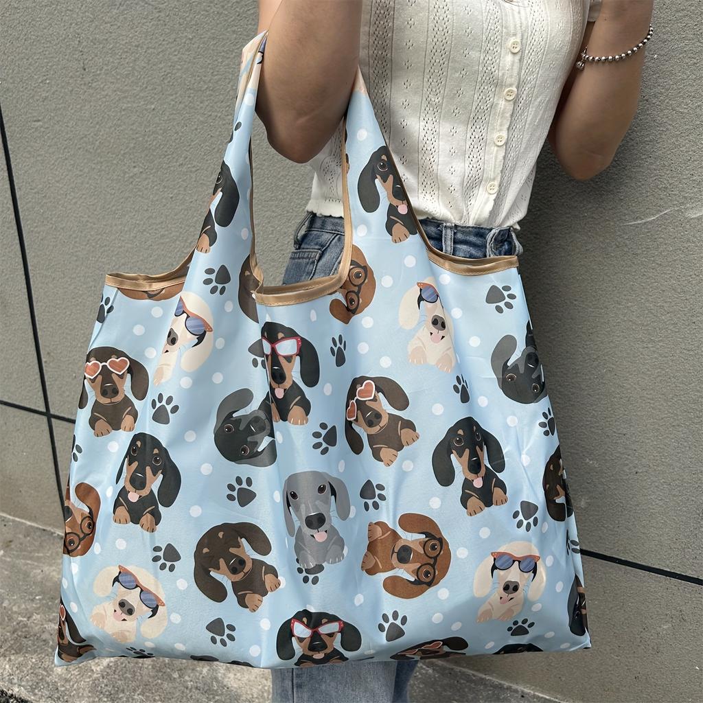 Large Capacity Foldable Tote Bag - Stylish Dachshund Print Totes for Women - Lightweight, Reusable, and Easy to Carry Shopping Bag